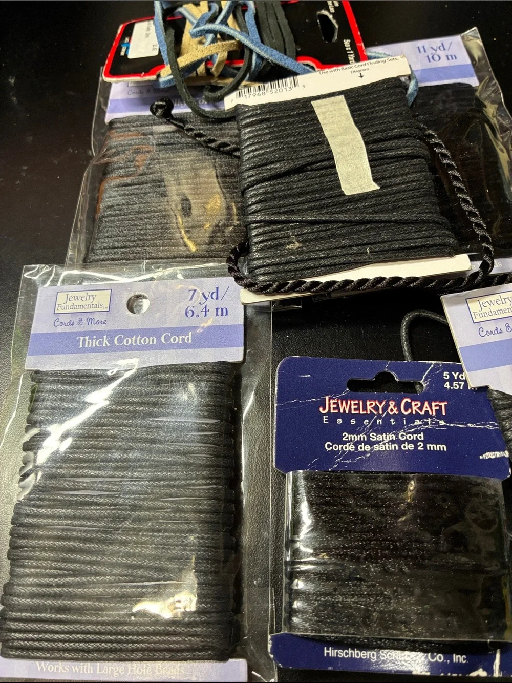 Lot of Black Cotton Thick Cord and assorted leather cords
